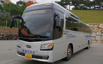 은색 28인승 리무진버스 앞모습 (VIP Limousine)